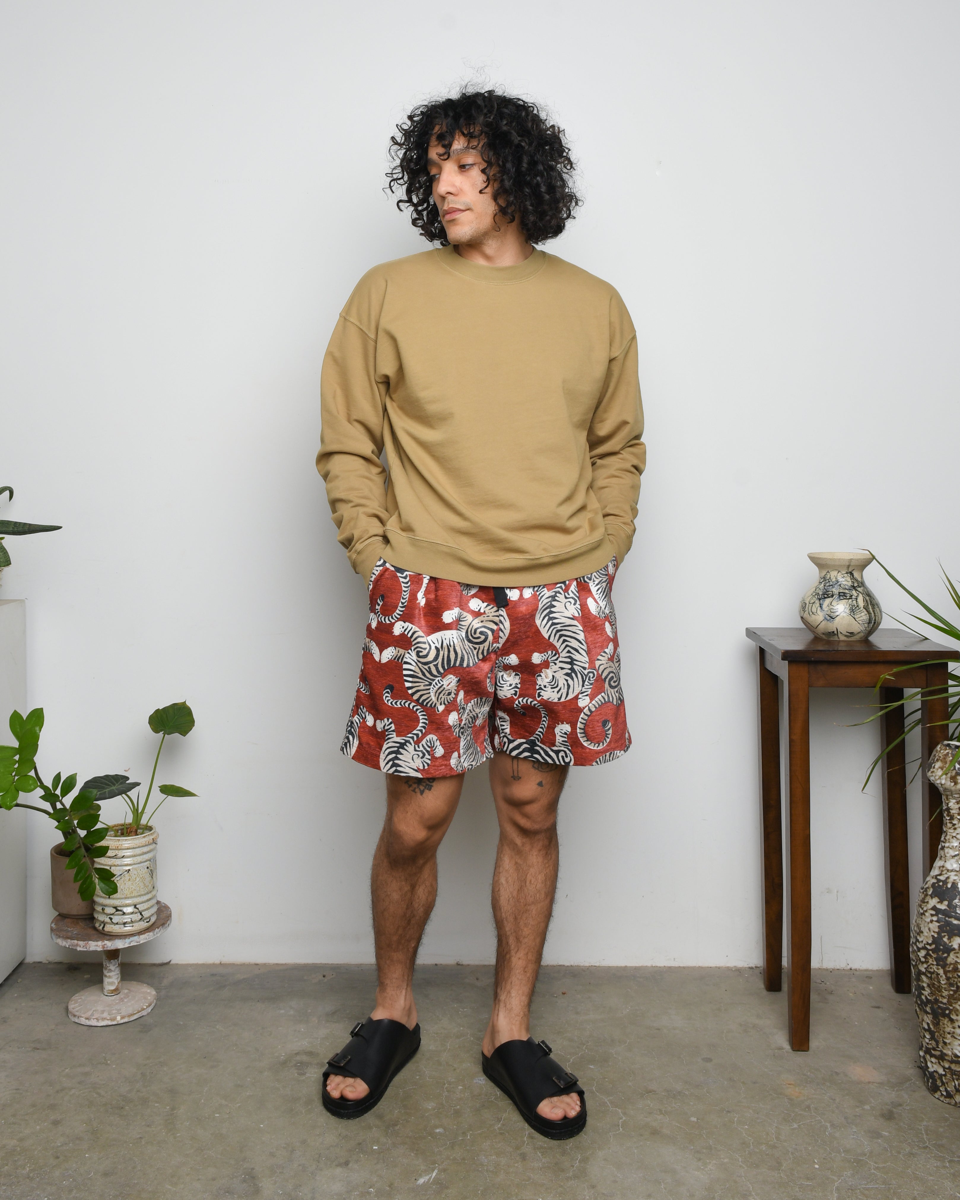 French Terry Cropped Sweat Shirt - Khaki