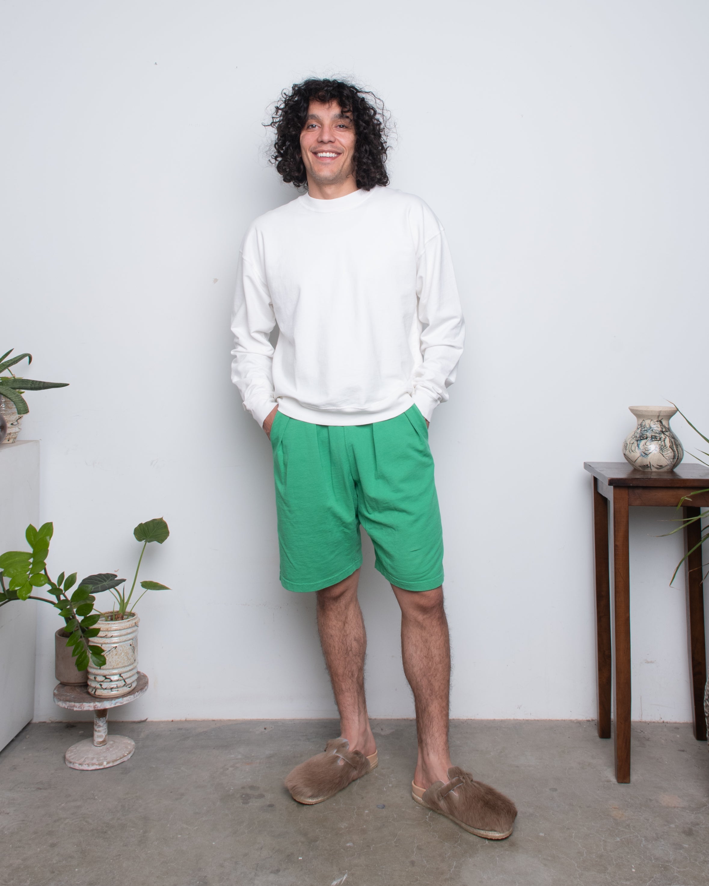 French Terry Pleated Shorts - Green