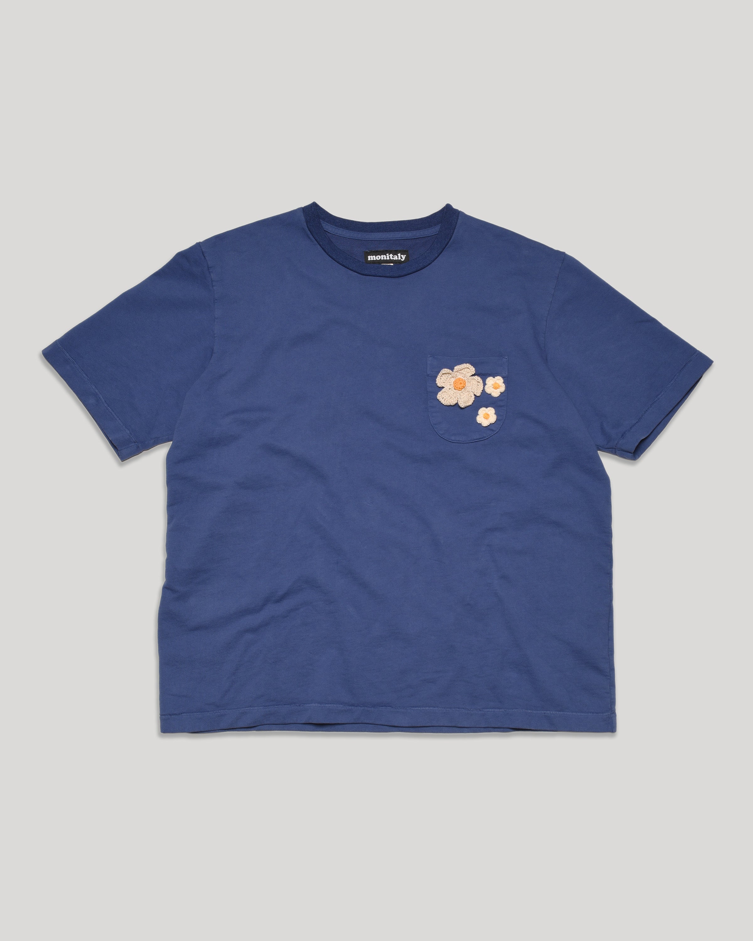 Crochet Flower Tee (3 Flower) - Navy
