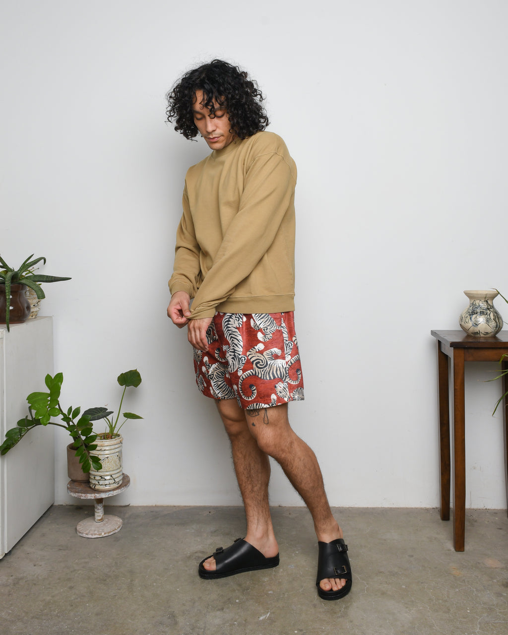 French Terry Cropped Sweat Shirt - Khaki