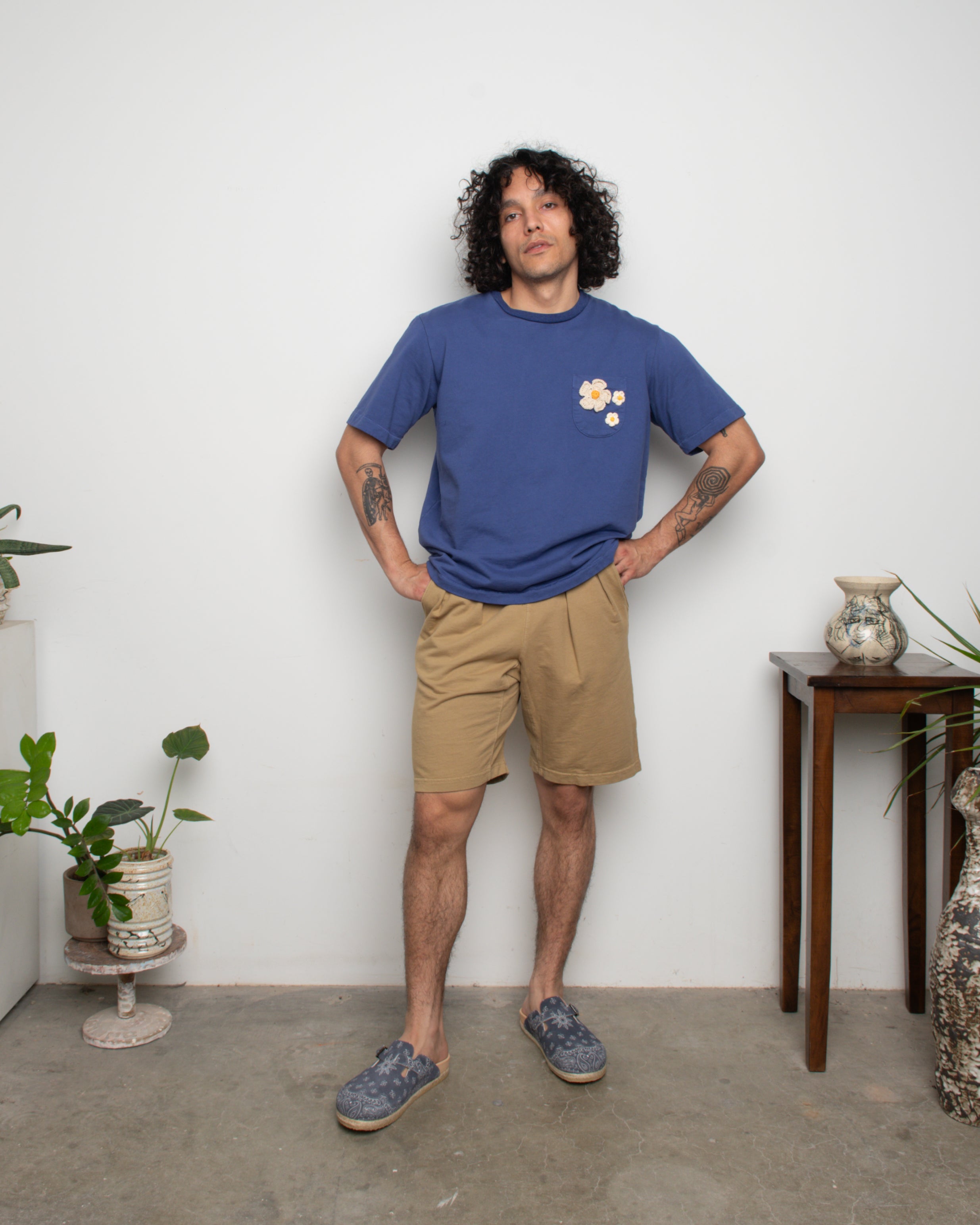 French Terry Pleated Shorts - Khaki