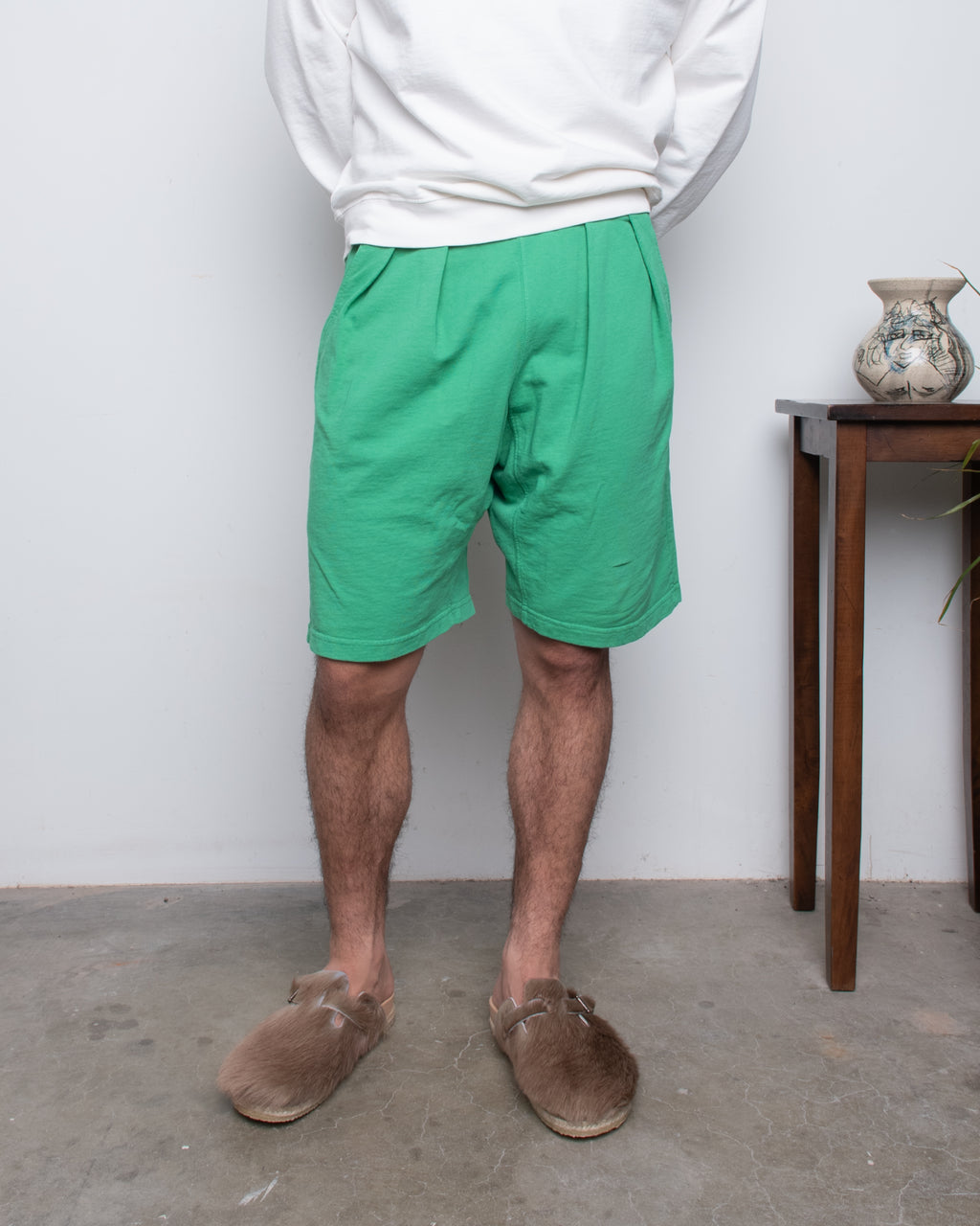French Terry Pleated Shorts - Green