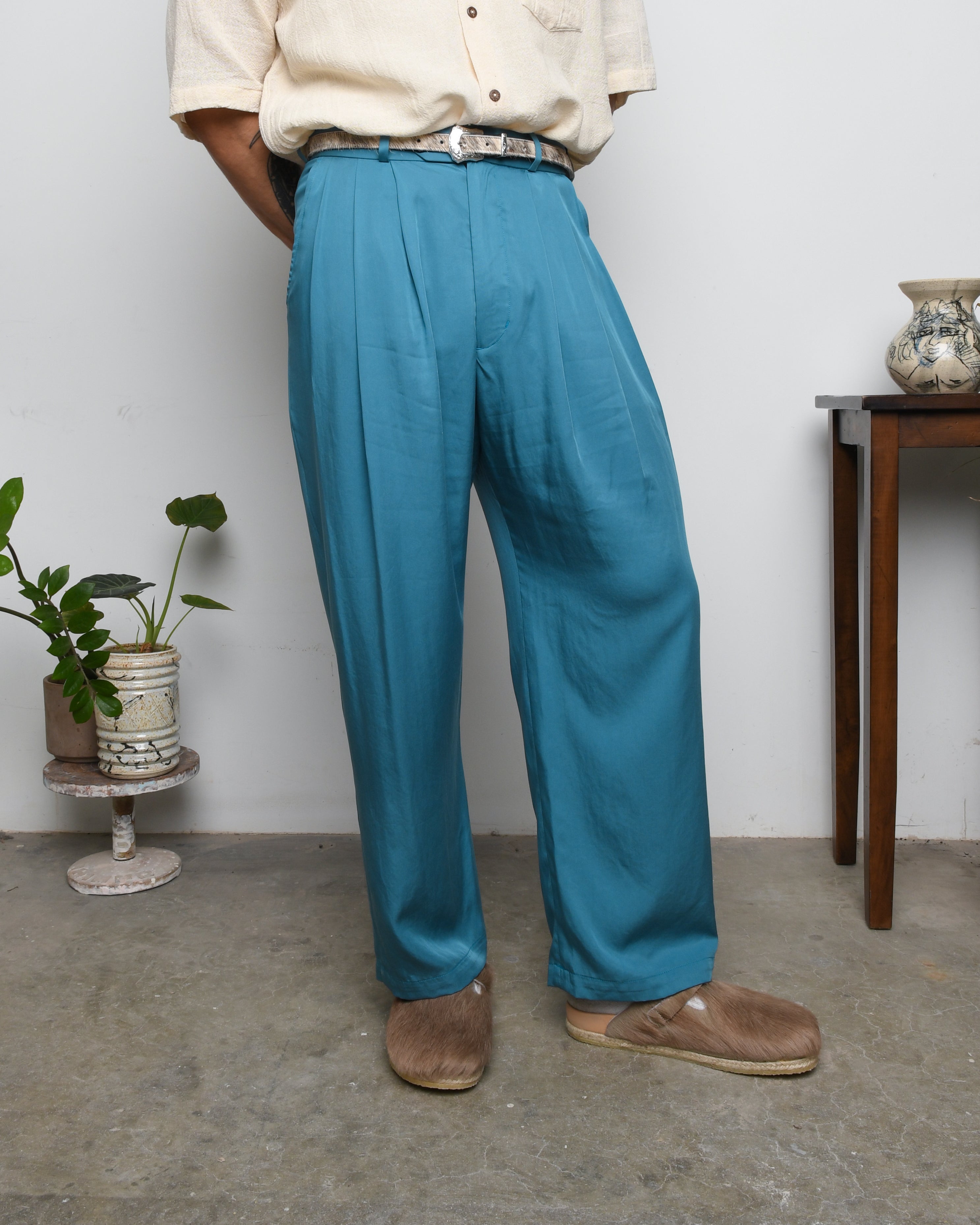 Western Pants - Tencel Cyan