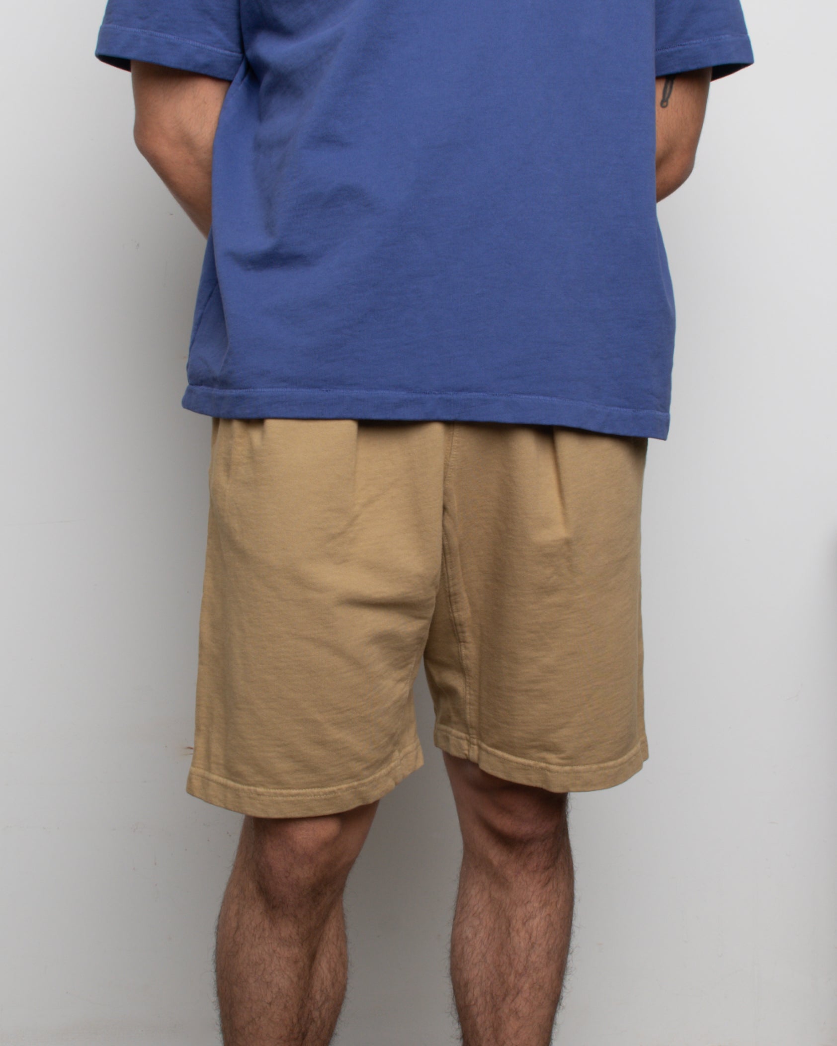 French Terry Pleated Shorts - Khaki