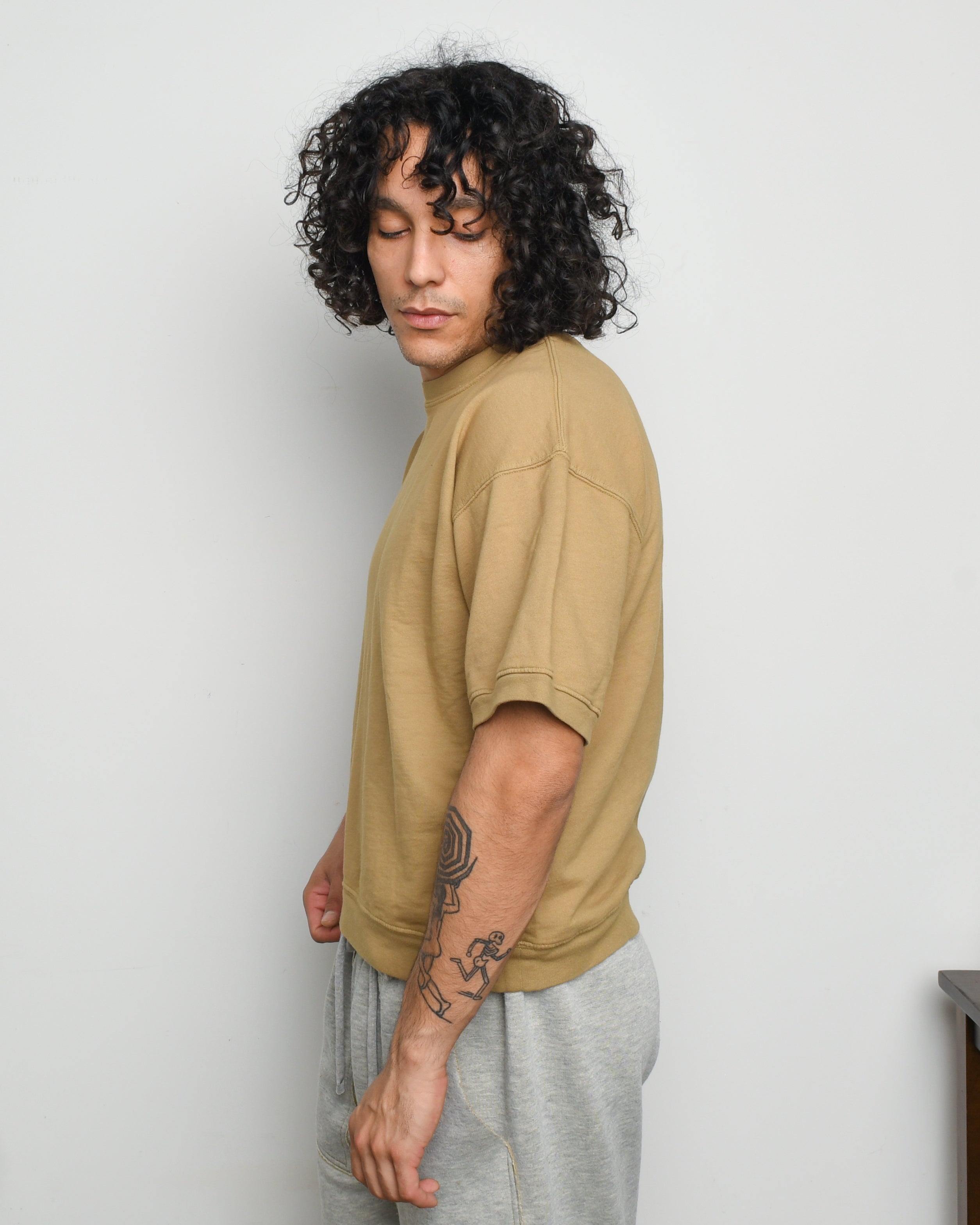 French Terry S/S Cropped Sweat Shirt - Khaki
