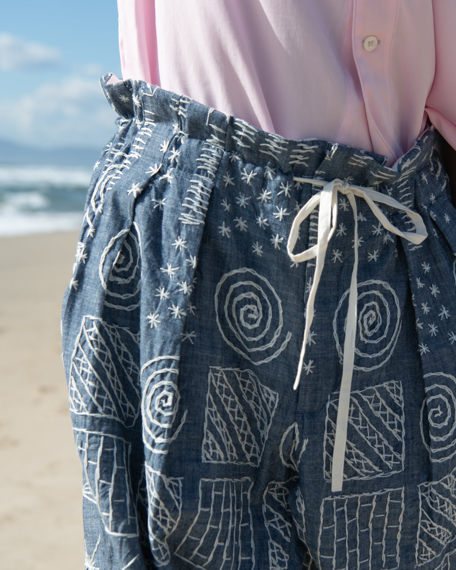 Drop Crotch Shorts - Squared Chambray