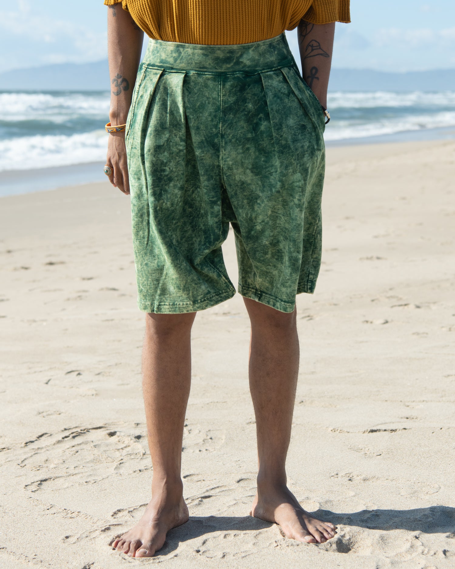 French Terry Pleated Shorts - Tie Dye Midori + Mineral