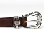 Extended 1" Creased Belt with 3-pc Silver Buckle Set - Havana