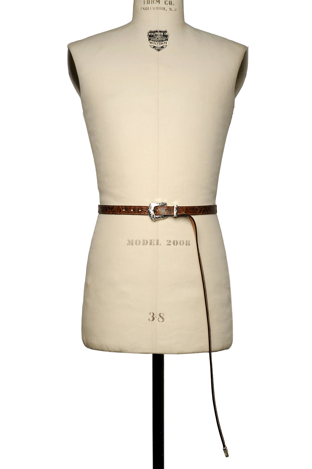 Extra Long Leather Belt with 3pc Buckle Set - Floral Med. Brown