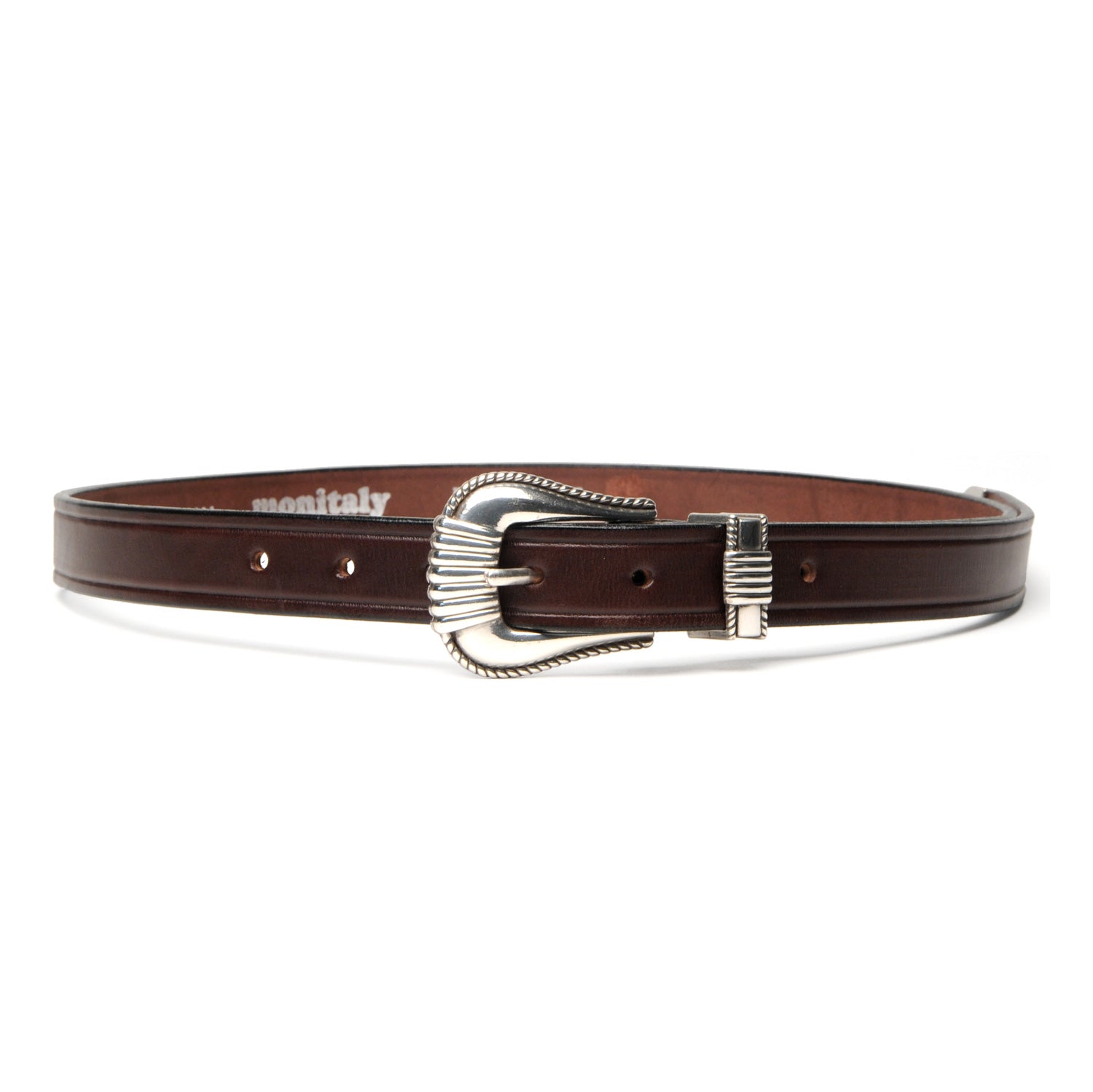 Extended 1" Creased Belt with 3-pc Silver Buckle Set - Havana