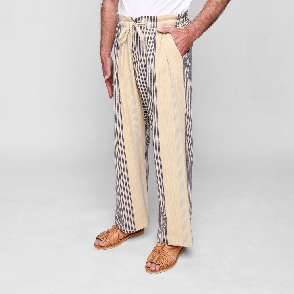 Wide Drop Crotch Pants - Gunny Sack Stripe Blue