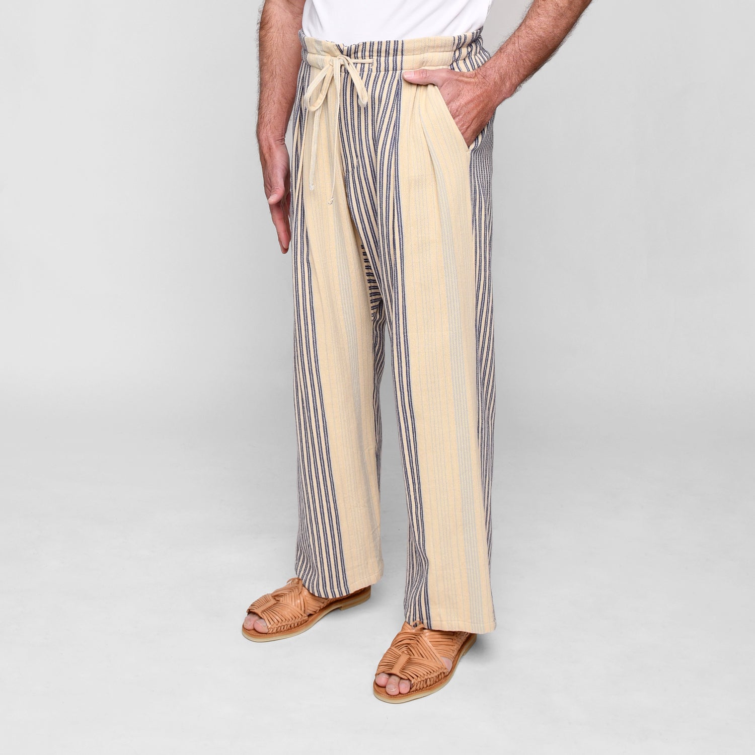 Wide Drop Crotch Pants - Gunny Sack Stripe Blue