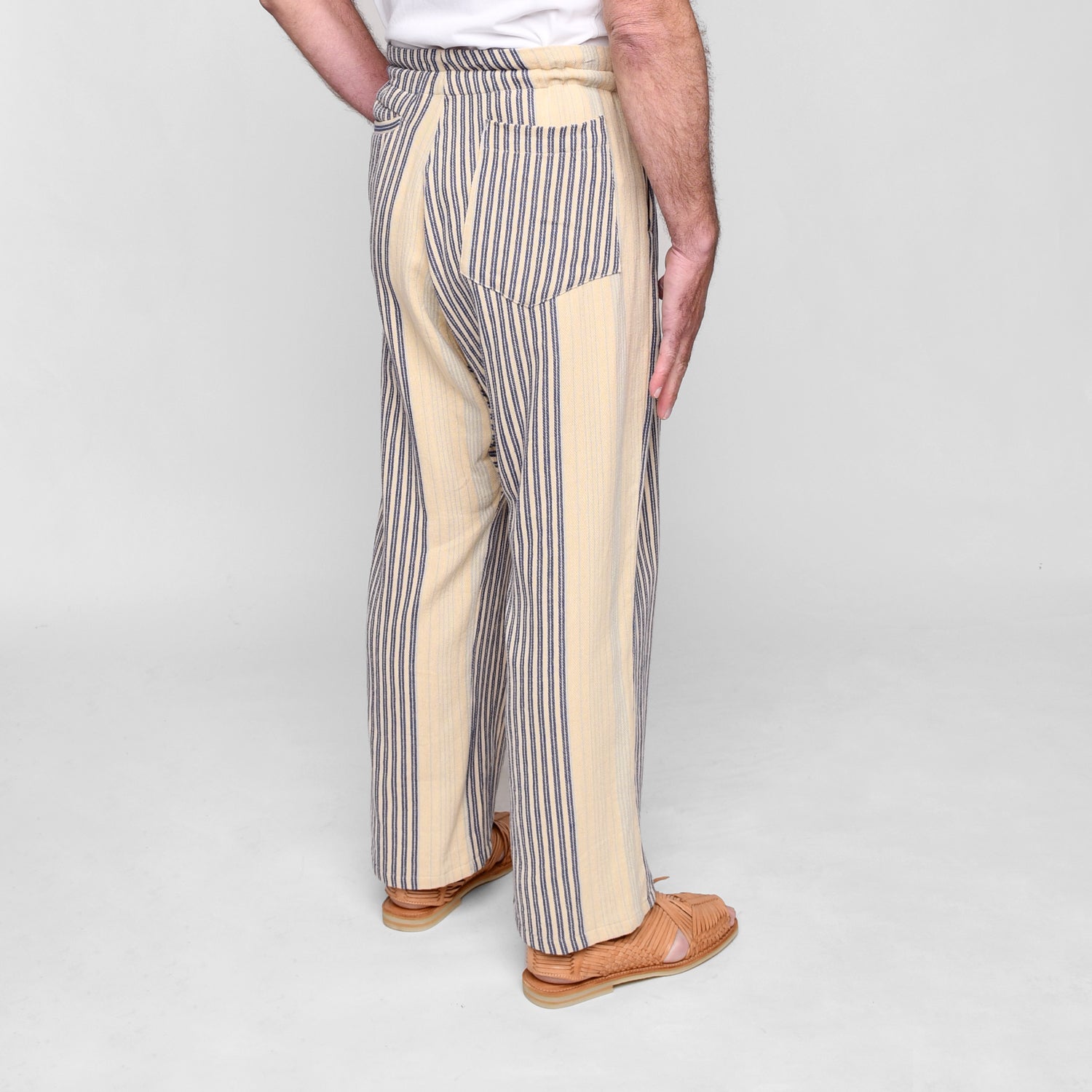 Wide Drop Crotch Pants - Gunny Sack Stripe Blue